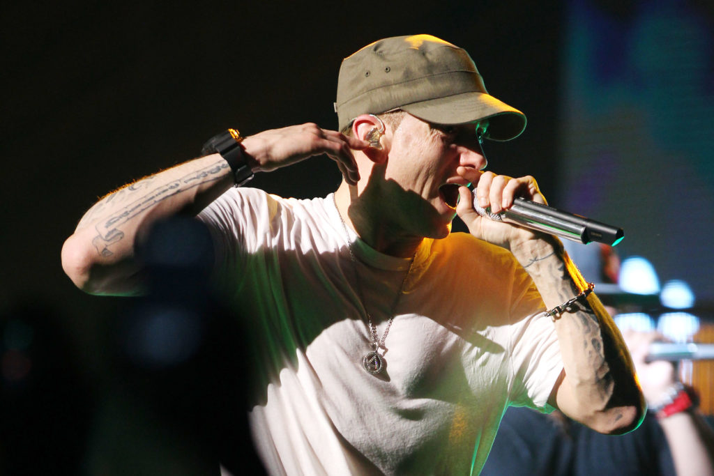 Eminem at the G-Shock Shock The World tour in 2013.