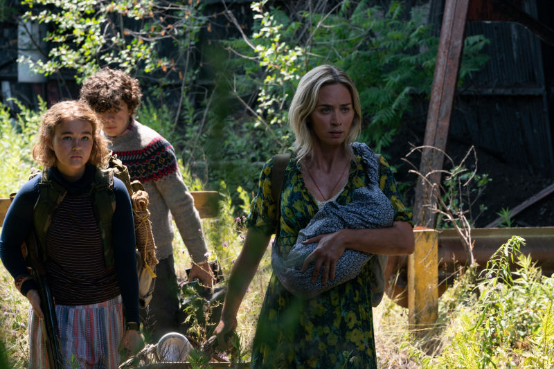 Emily Blunt, Noah Jupe, and Millicent Simmonds in "A Quiet Place Part II"