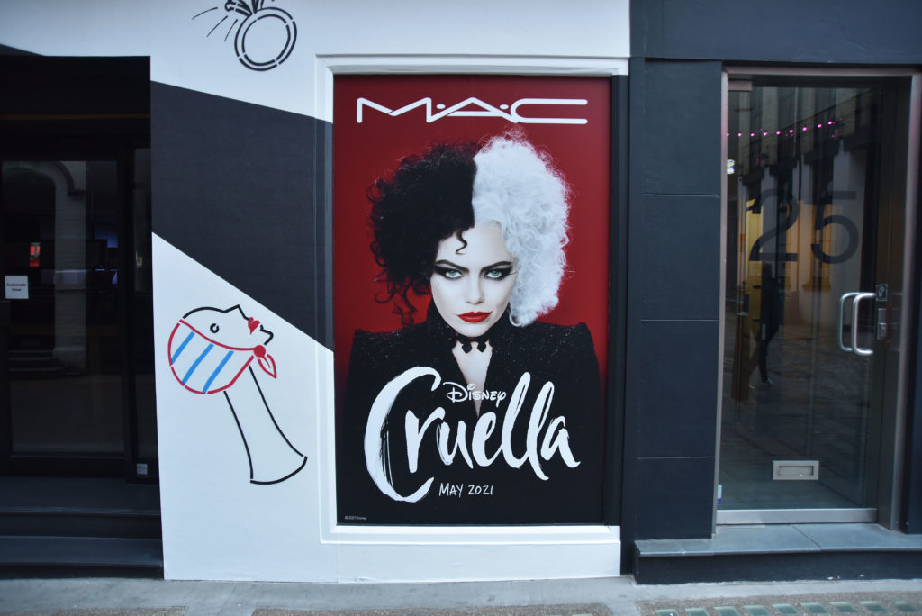 The Mac store in London's Carnaby Streets gets decked out to celebrate the release of "Cruella."