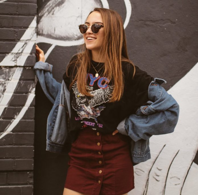 Woman wearing a graphic tee