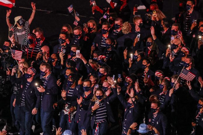 Team USA arriving at the Tokyo 2020 Olympics Opening Ceremony in July.