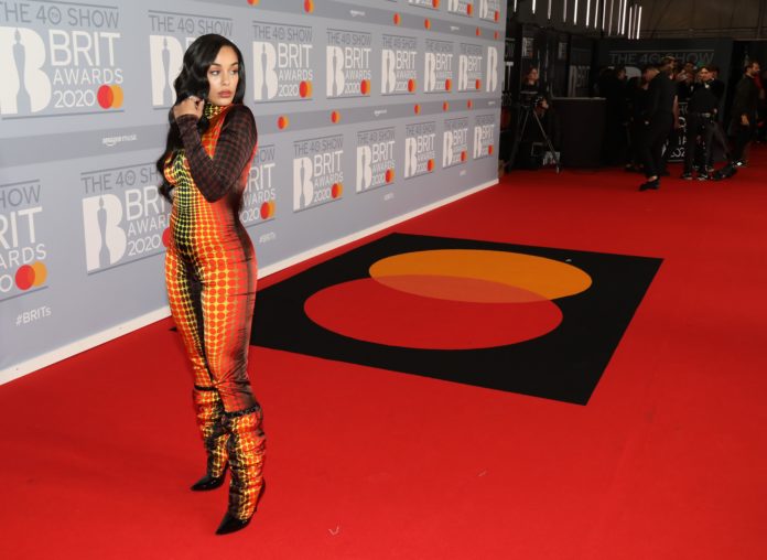 Jorja Smith wearing a catsuit at the 40th Brit awards in 2020.