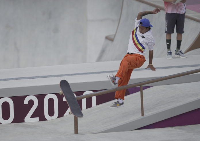 Margielyn Didal during the women's street skateboard finals at the Olympics.