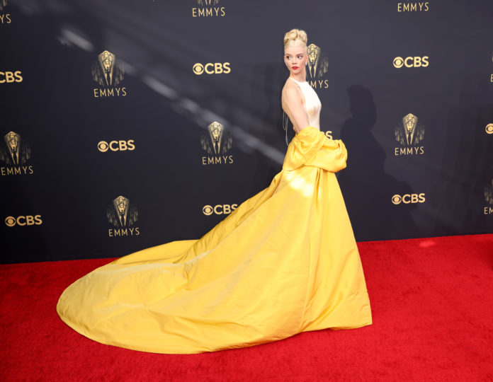 Anya Taylor-Joy wearing yellow at the 73rd Annual Emmy Awards.