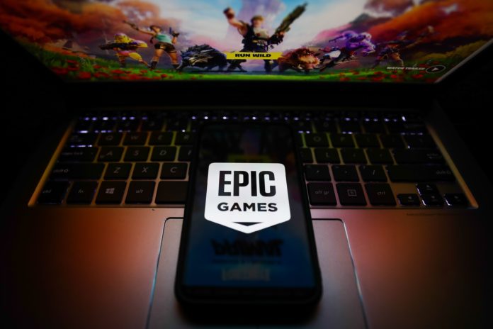 The Epic Games logo shown on a smartphone