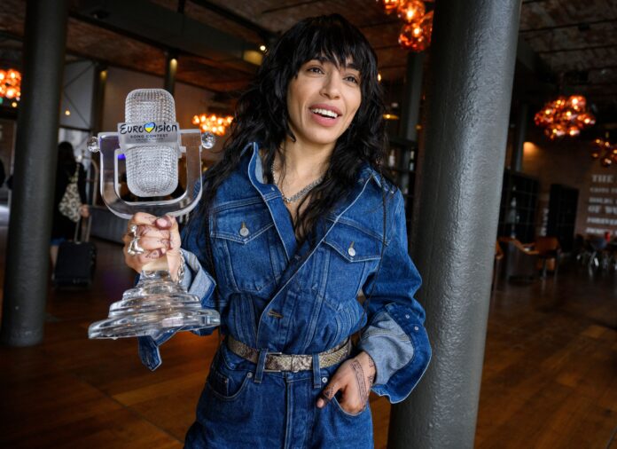 Loreen with the winner's trophy the day after she won the Eurovision Song Contest in May 2023